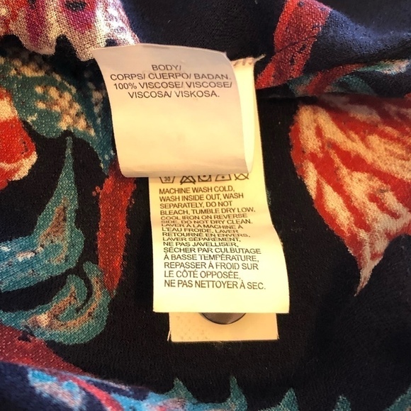 LUCKY BRAND Blouse Women's Size Medium Blue Pink Floral V-Neck Long Sleeve Top - Picture 6 of 13